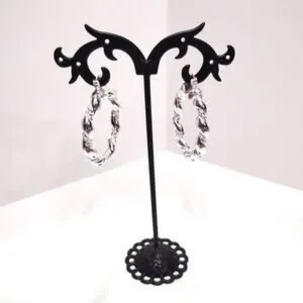 Gift Wrap Wreath Earrings Hoop S925 Sterling Silver Christmas Birthday Present - Picture 3 of 5